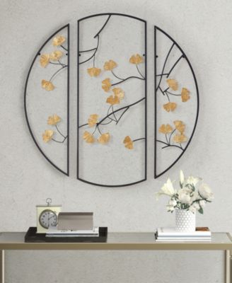 Gold-Tone Gingko Leaves 3 Piece Metal Wall Decor Set, 14.6" x 35.4"