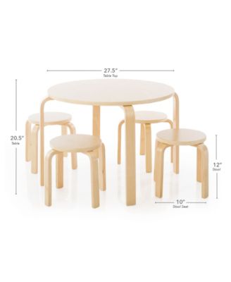 Kids' Nordic Table and Chairs Set - Natural: Wooden Round Classroom and Playroom Toddler Activity Table with 4 Stools