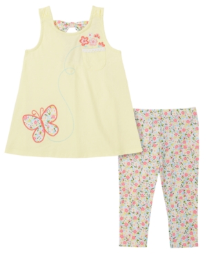 Kids Headquarters Kids' Toddler Girls Flutter Sleeve Tunic And Cherry Capri Leggings, 2-piece Set In Assorted