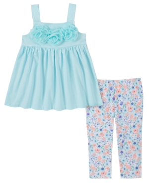 Kids Headquarters Little Girls Rosettes Babydoll Top and Floral Capri Leggings 2-piece Set