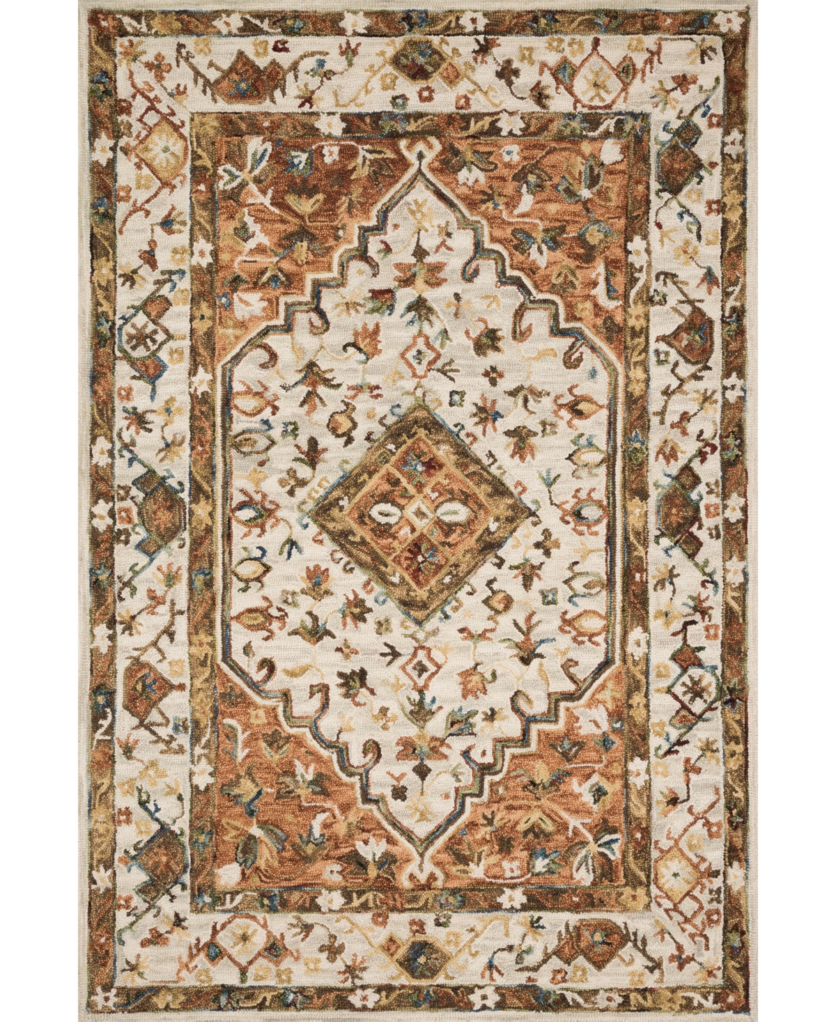 Beatty Bea-01 5' x 7'6in Area Rug - Ivory, Rust