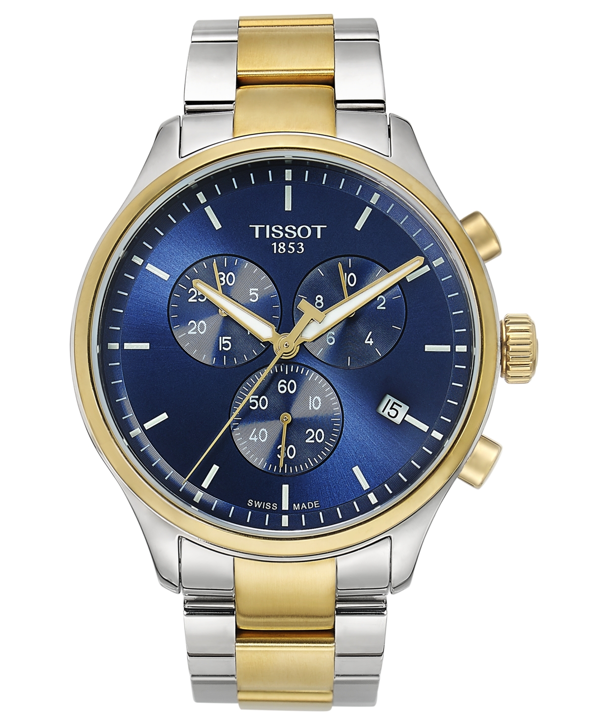 Shop Tissot Men's Swiss Chronograph Chrono Xl Classic Two-tone Stainless Steel Bracelet Watch 45mm In Blue