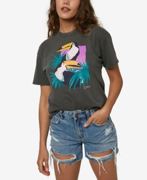 O'neill Juniors' Cotton Toucan-graphic T-shirt In Washed Black
