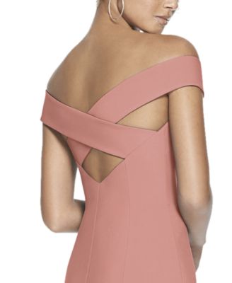 Womens Off-the-Shoulder Criss Cross Back Trumpet Gown