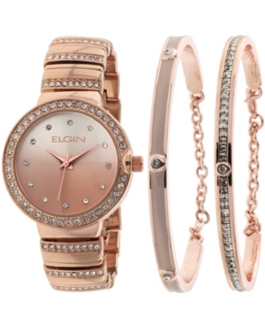 Shop Elgin Women's 3 Piece Rose Gold-tone Strap Watch And Bracelet Set