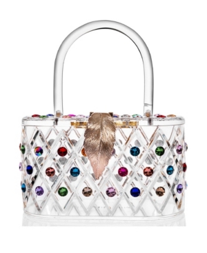 Milanblocks "the Queen" Rainbow Colorful Crystal Lucite Box Clutch Bag In Clear