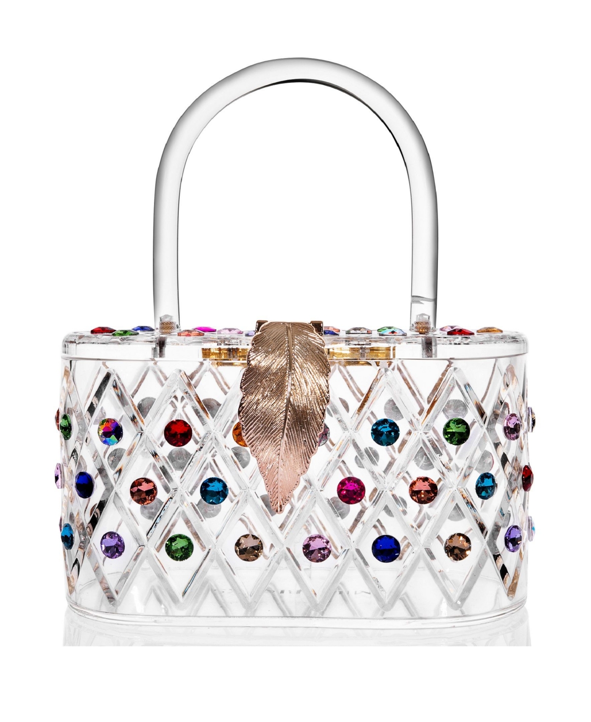 "The Queen" Rainbow Colorful Crystal Lucite Box Clutch Bag - Clear