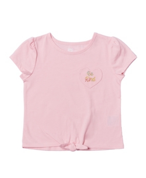 Little Girls Short Sleeve Heart Pocket Tie Front Tee