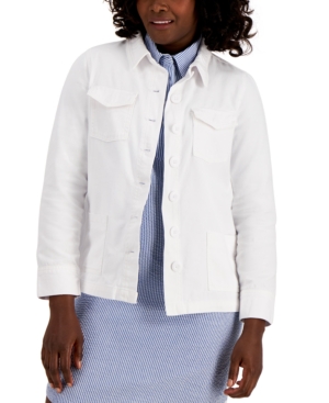 Karen Scott Solid Button-Front Twill Jacket Created for Macy's