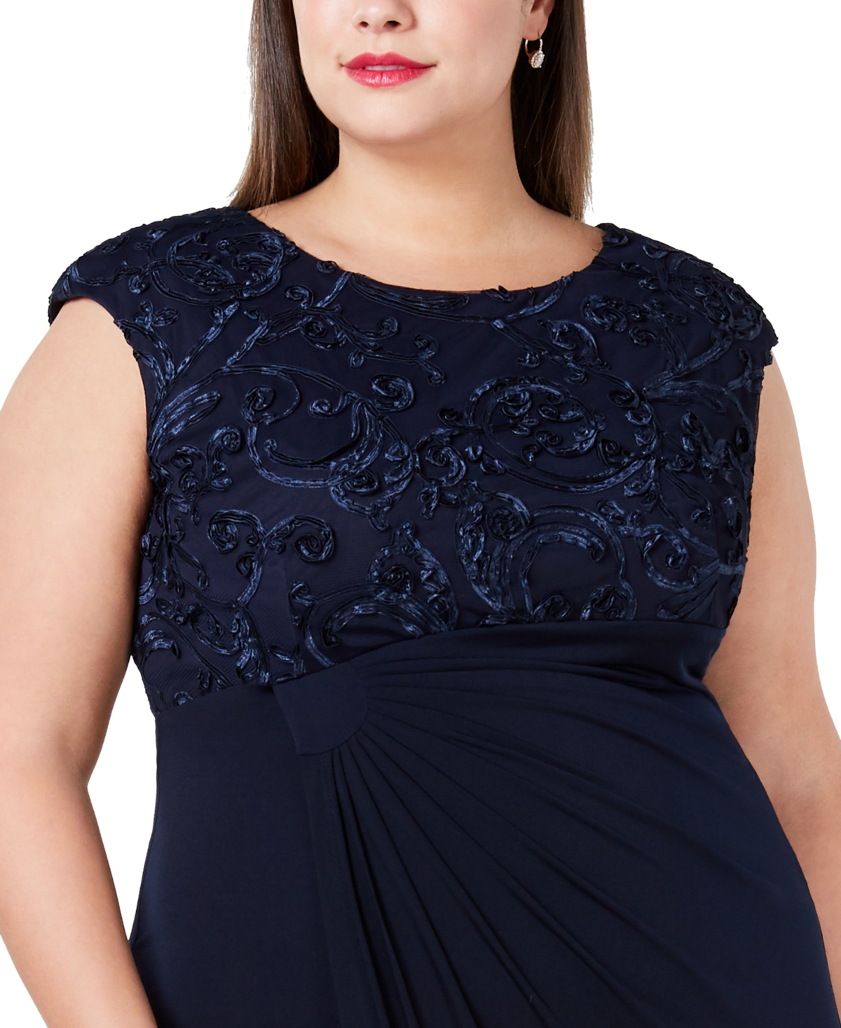 Connected Plus Size Soutache Faux-Wrap Dress
