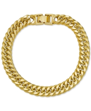 Shop Macy's Men's Double Curb Link Bracelet In 10k Gold In Gold Over Silver