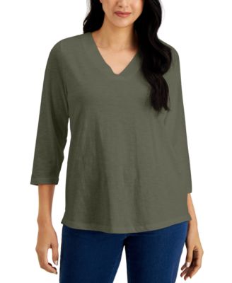 Karen Scott - V-Neck 3/4-Sleeve Top, Created for Macy's