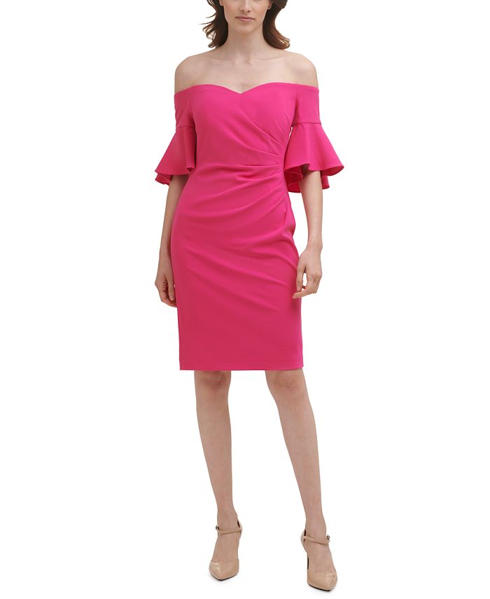 Calvin Klein Off-the-Shoulder Ruffled-Cuff Dress & Reviews - Dresses -  Women - Macy's