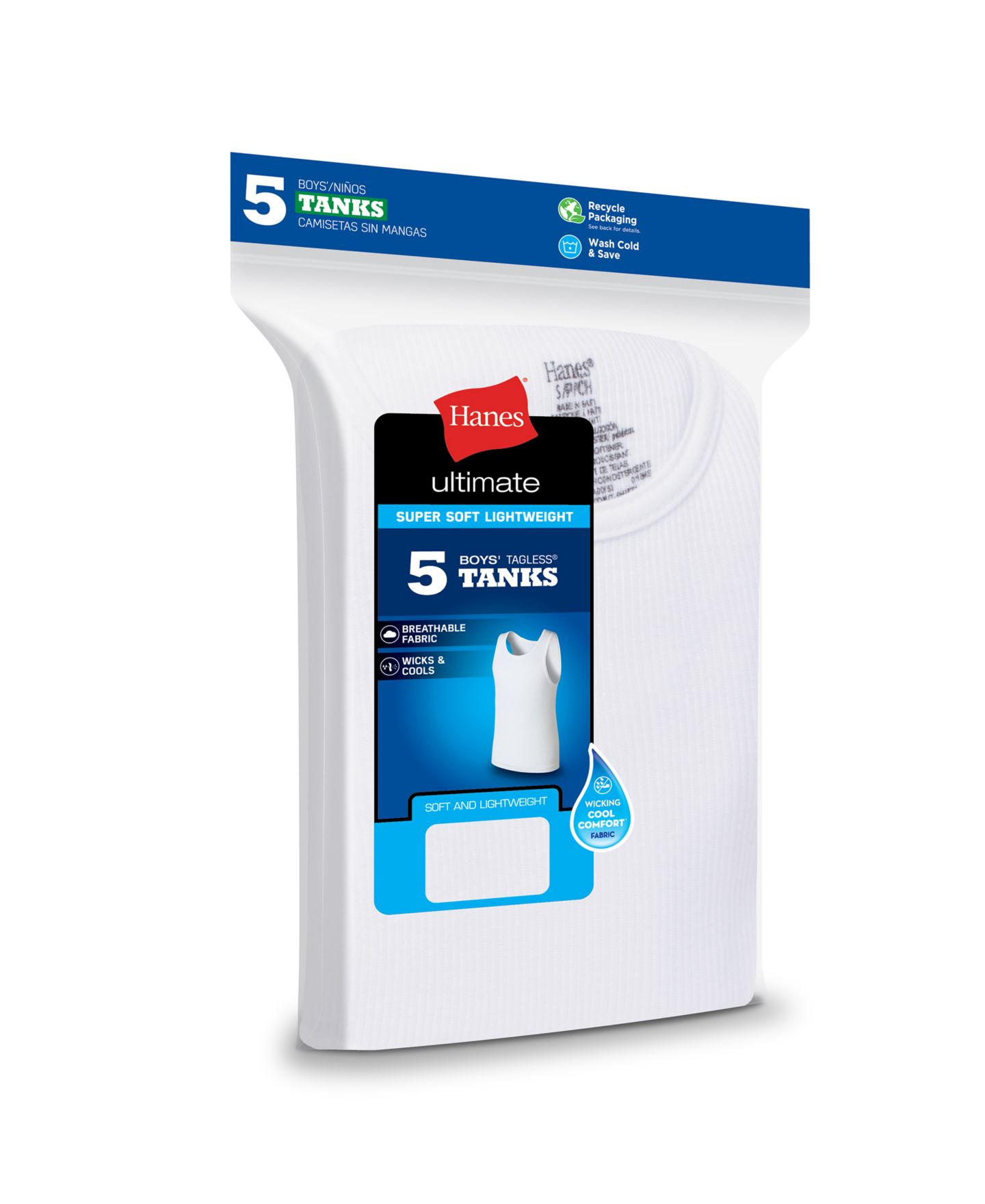 Топы Hanes Ultimate Cotton Blend Tank, Pack of 5 для мальчиков, цвет: Белый — фото 2