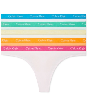 Calvin Klein Underwear Women's Signature Thong 5 Pack, Black/White/Grey,  Large 