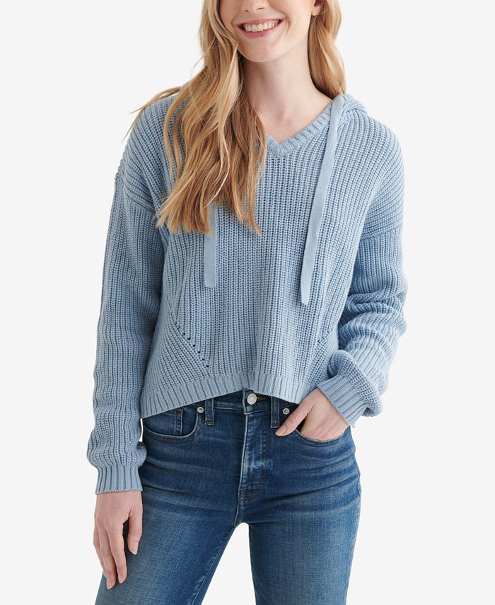 Lucky Brand Women's Textured Cropped Hooded Sweater - Macy's