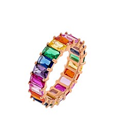 Multi Cubic Zirconia Rainbow Ring in 14K Rose Gold Plated over Sterling Silver