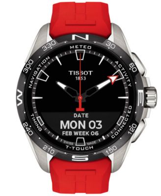 Men's Swiss T-Touch Connect Solar Red Rubber Strap Smart Watch 48mm