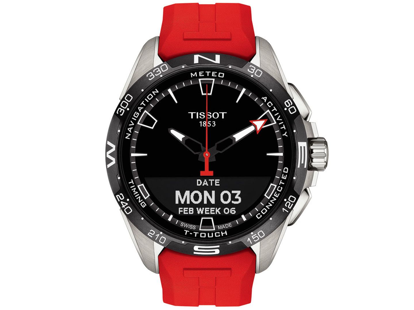 Мужские часы Tissot Swiss T-Touch Connect Solar Red Rubber Strap Smart Watch 48mm — фото 8