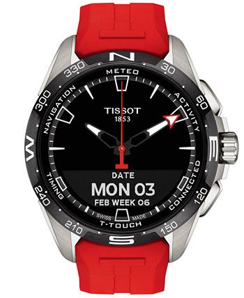 Tissot - Men's Swiss T-Touch Connect Solar Red Rubber Strap Smart Watch 48mm