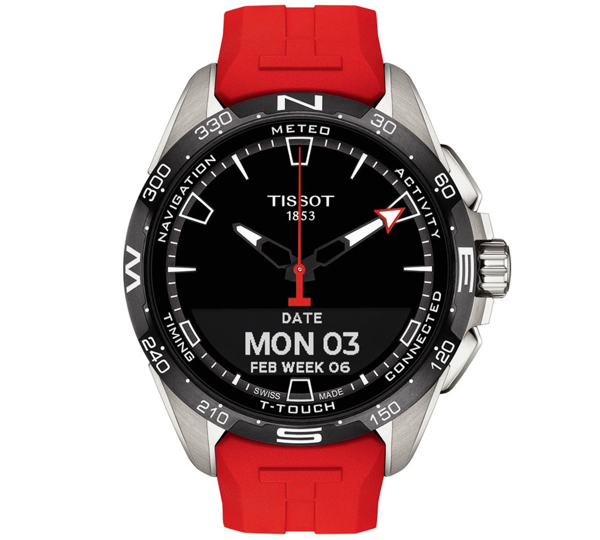 Shop Tissot Men's Swiss T-touch Connect Solar Red Rubber Strap Smart Watch 48mm
