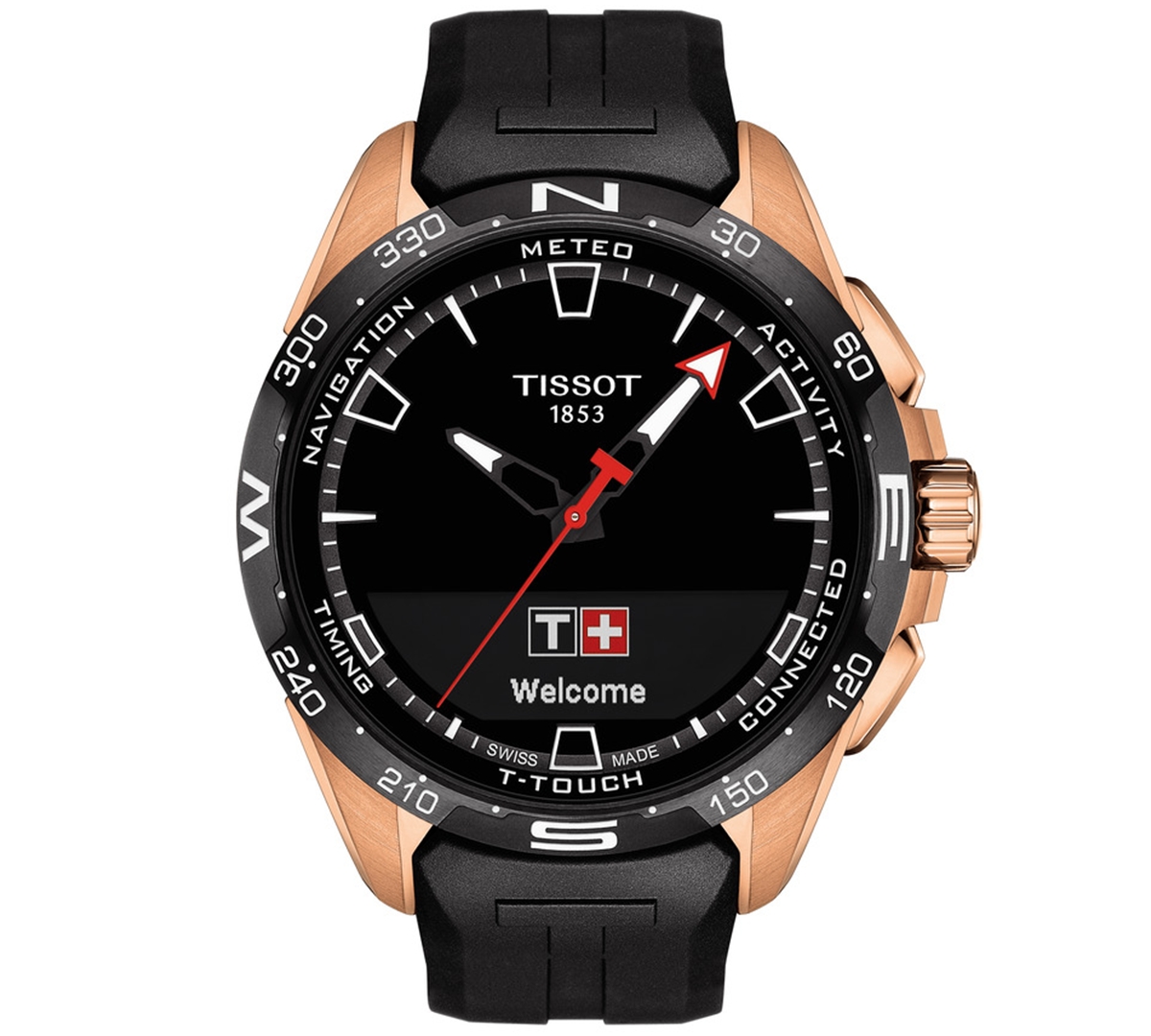 Shop Tissot Men's Swiss T-touch Connect Solar Black Rubber Strap Smart Watch 48mm In Rose Gold