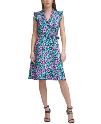 DKNY Printed Faux-Wrap Dress