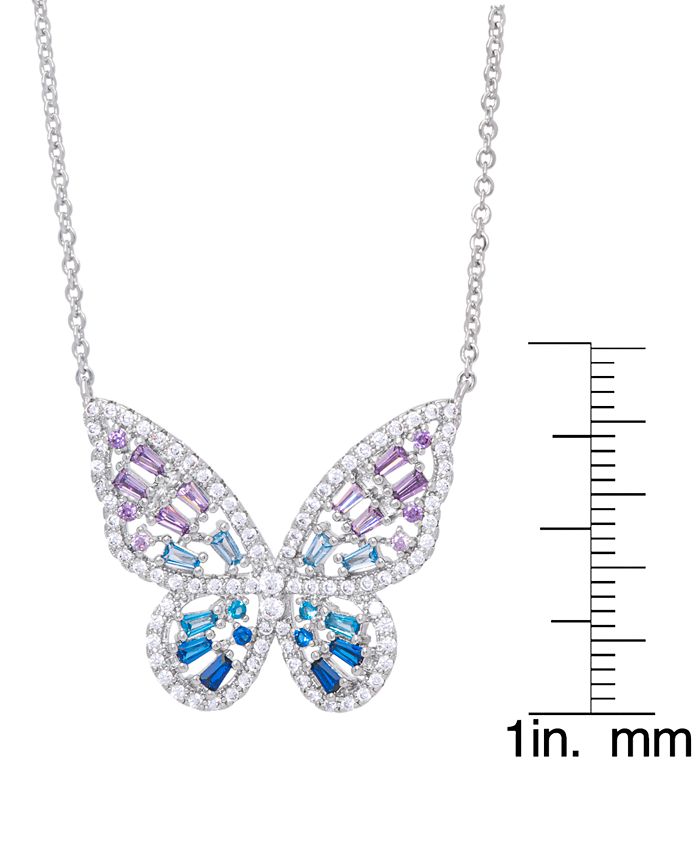 Macy's Cubic Zirconia Red Ombre Butterfly Pendant 18" Necklace in