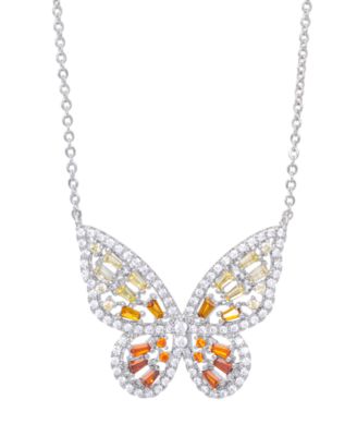 Cubic Zirconia Red Ombre Butterfly Pendant 18" Necklace in Silver Plate, Gold or Rose Gold Plate