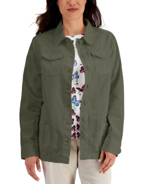Karen Scott Solid Button-Front Twill Jacket Created for Macy's