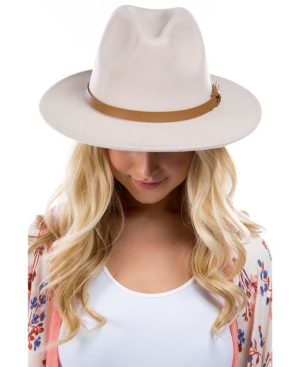 Marcus Adler Women's Faux Leather Knotted Band Wool Blend Felt Hat In Bone