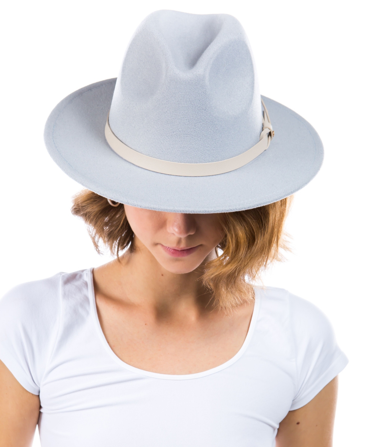Women's Faux Leather Knotted Band Wool Blend Felt Hat - Blue