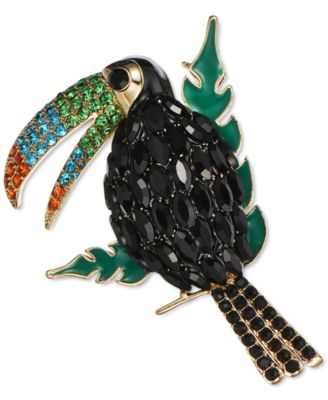 Charter Club - Gold-Tone Multicolor Crystal Toucan Pin, Created for Macy's