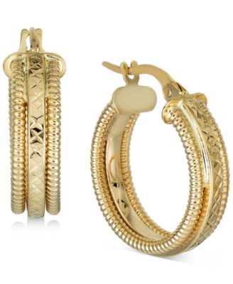 Italian Gold Textured Tubogas Small Hoop Earrings in 10k Gold
