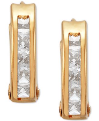 Children's Cubic Zirconia Extra Small Huggie Hoop Earrings in 14k Gold, 10mm