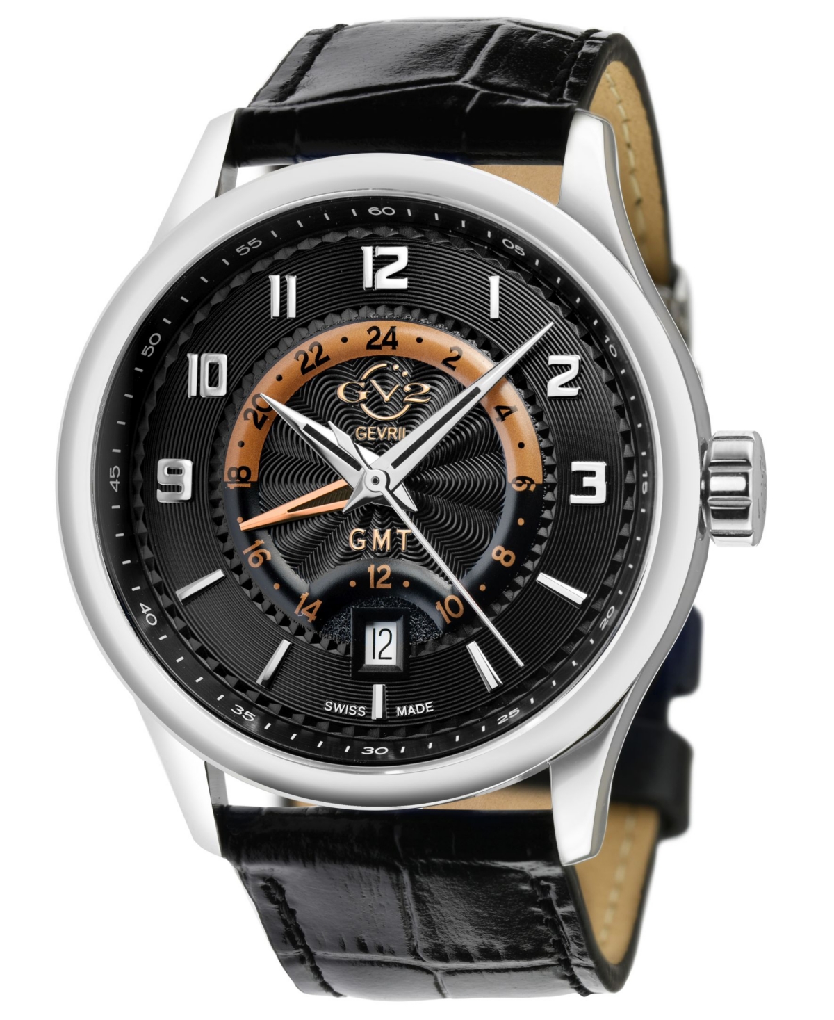 Men's Giromondo Swiss Quartz Black Leather Strap Watch 42mm - Black