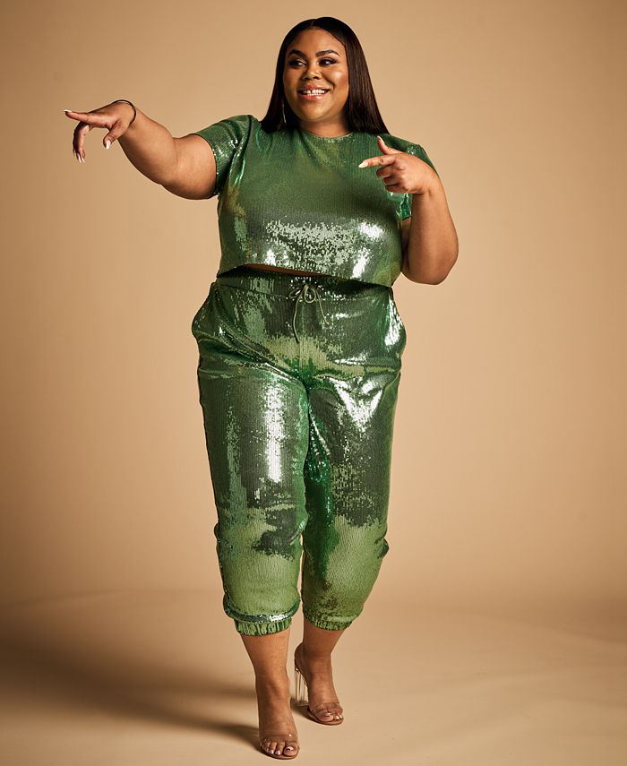 Nina Parker Trendy Plus Size Sequin Joggers, Created for Macy's - Macy's
