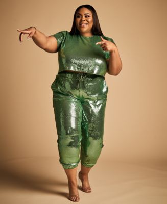 Nina Parker Trendy Plus Size Sequin Joggers, Created for Macy's