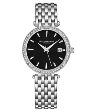 Stuhrling Women's Silver-tone Link Bracelet Watch 40mm In Black