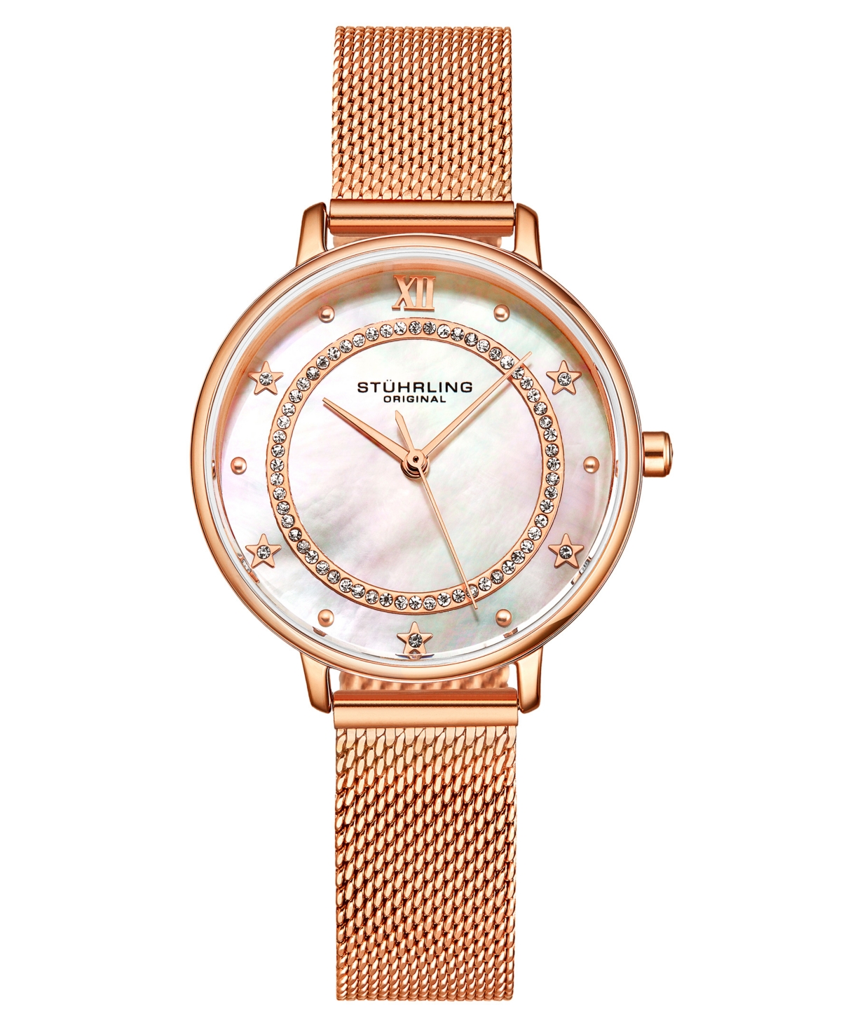 Women's Quartz Rose Gold-Tone Mesh Strap Watch 34mm - White