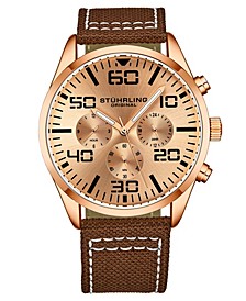 Men's Chrono Brown Canvas with White Contrast Stitching Strap Watch 42mm