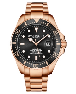 Stuhrling Men's Automatic Diver Watch, Gold Ip Case, Black Dial, Gold Ip Stainless Steel Bracelet