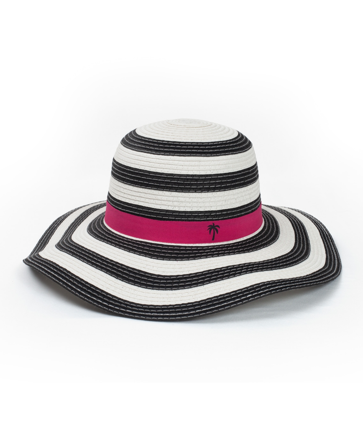 Shady Lady Women's Packable Adjustable Straw Beach Hat With Navy And White Stripes And Pink Band In Blue,pink