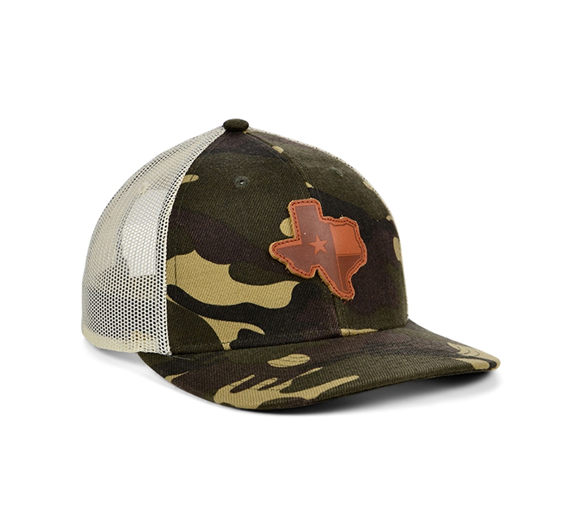 Shop Lids Local Crowns Texas Woodland State Patch Curved Trucker Cap In Woodlandcamo,ivory,brown