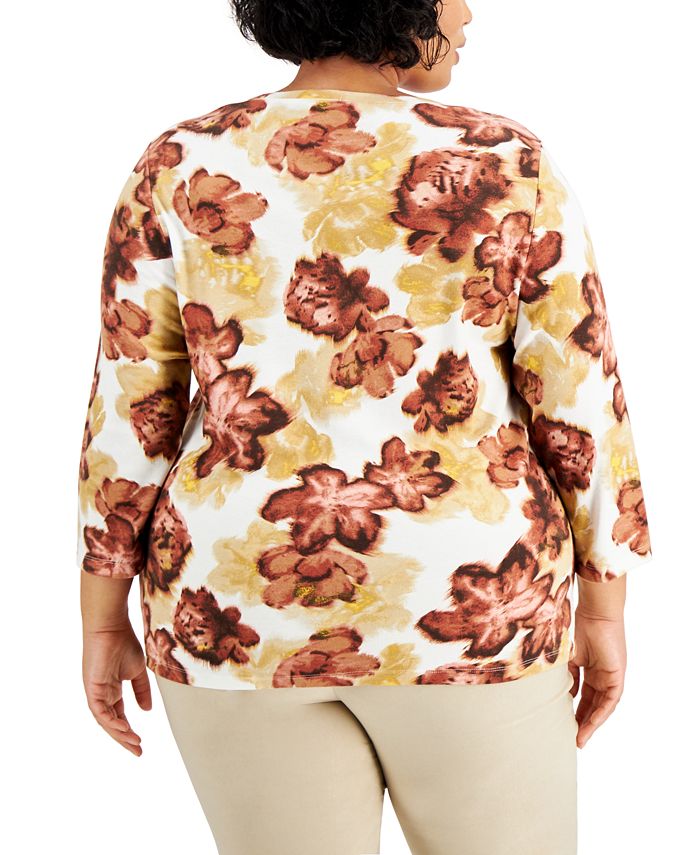 Karen Scott Plus Size 3/4-Sleeve Henley Top, Created for Macy's - Macy's