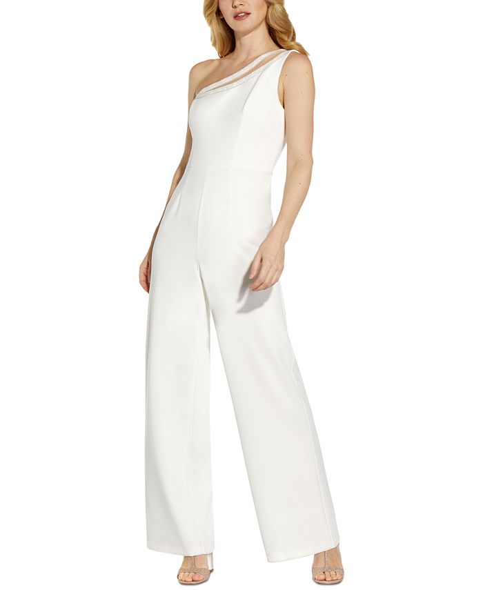 Adrianna Papell Embellished One-Shoulder Jumpsuit - Macy's