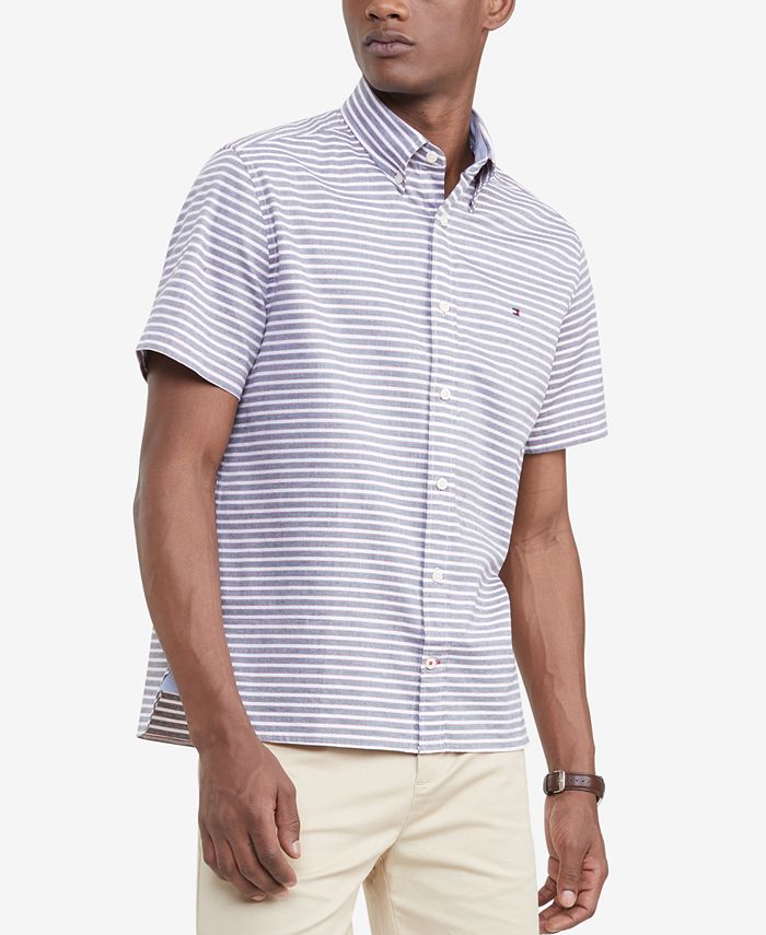 Tommy Hilfiger Men's Classic-Fit Colorblocked Stripe Embroidered Monogram  Button-Down Shirt - Macy's