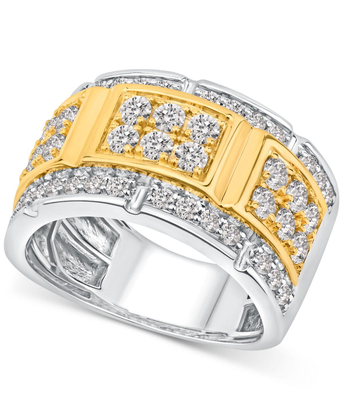 Men's Diamond Ring (2 ct. t.w.) in Two-Tone 10k Gold & White Gold - Yellow Gold