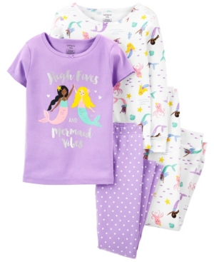 Little Girls Mermaid Snug Fit Pajama 4 Piece Set