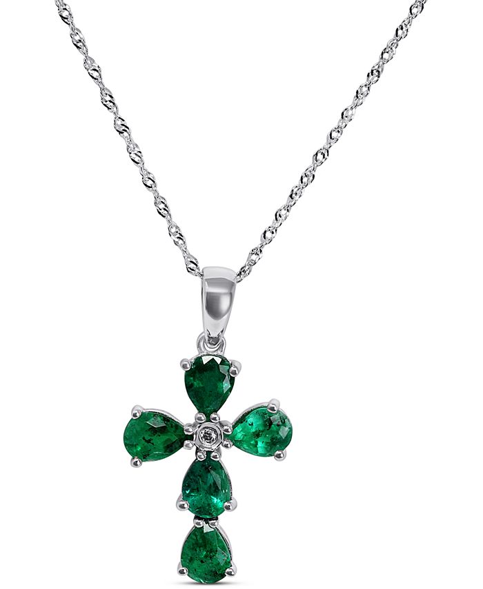 Macy's Emerald (1-1/3 ct. t.w.) & Diamond Accent Cross 18
